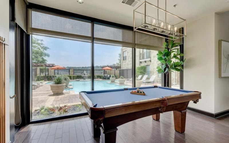 a pool table in a room