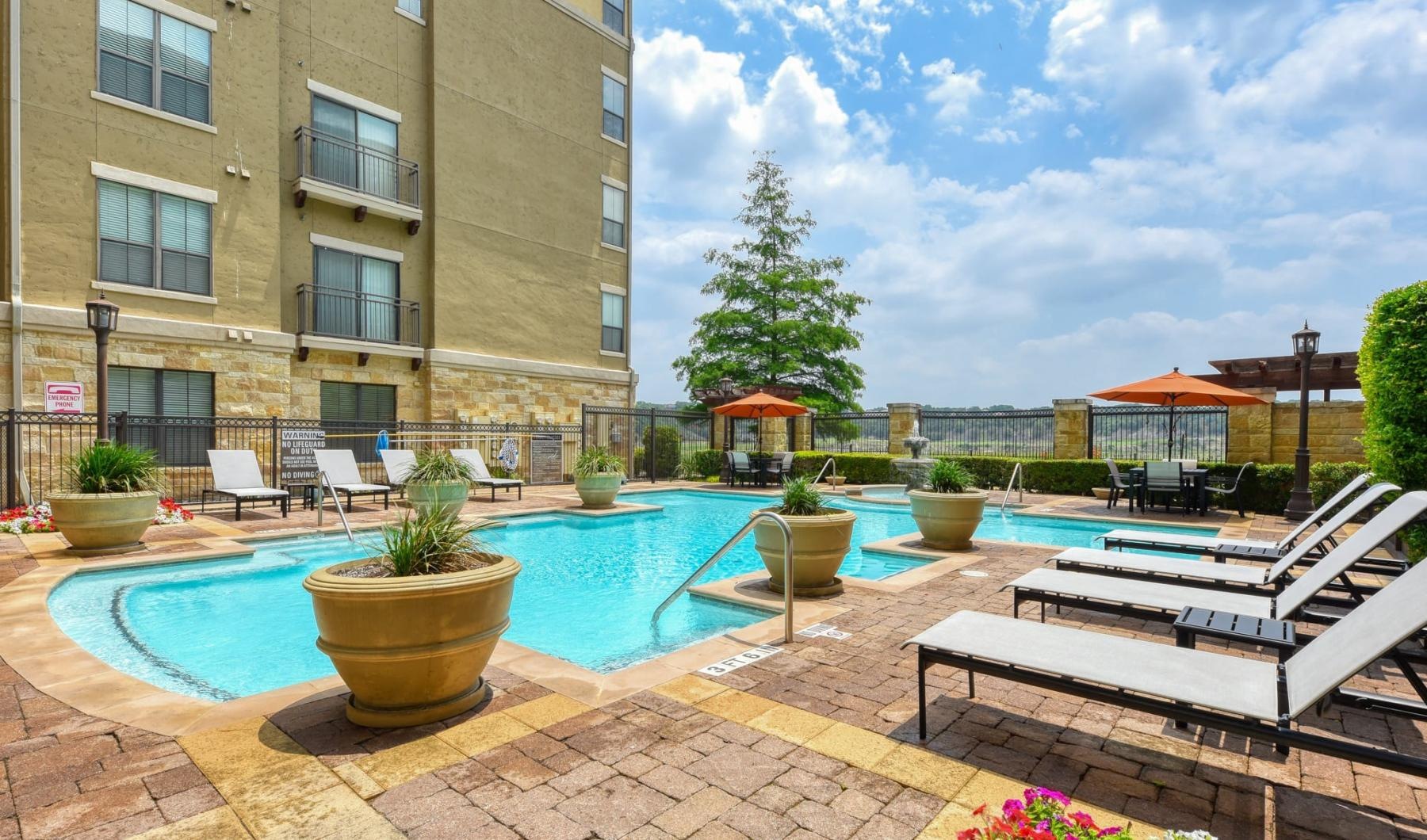 a pool in a courtyard